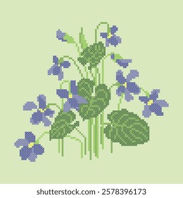 vector art cross stitch violet flowers