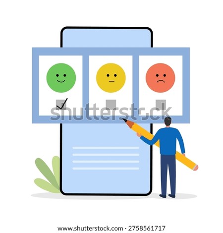 Vector art of customer feedback and review concept people giving star ratings, writing testimonials, and using AI chatbots to collect and analyze customer opinions in a modern outline style