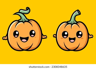 Vector Art, Cute and adorable twin Pumpkin emoji character, Halloween illustration
