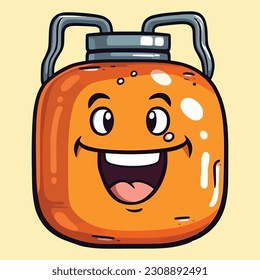 Arte vectorial, botella naranja de carácter lindo con cara feliz