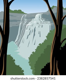 Vector art of Cuyahoga Valley National Park with an iconic view of its several waterfalls. An illustration of for art prints, badges or designs.