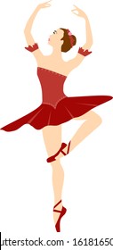 Vector art, dancing ballerina in red tutu dress