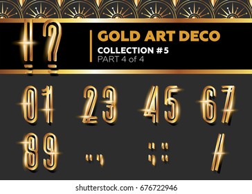 Vector Art Deco 3D Font. Shining Gold Retro Alphabet. Gatsby Style. Metallic Vintage Letters for Poster, Placard, Flyer, Party, Wedding Invitation, Banner. 