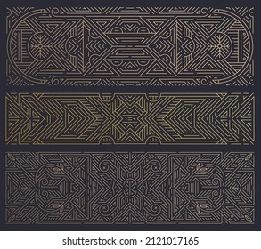 Vector art deco abstract geometric design templates for luxury products. Geometric golden background, banners, elements, dividers. Linear ornament composition. Use for branding, decoration