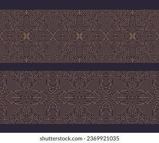 Modelos de diseño geométrico abstracto de arte vectorial para productos de lujo, sin fisuras. Fondo geométrico dorado, carteles, elementos, divisores. Uso para marca, decoración