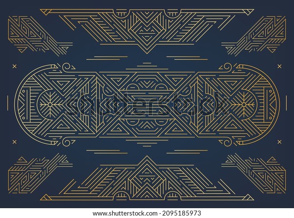 Vector art deco abstract geometric design\
templates for luxury products. Geometric golden background,\
elements, dividers. Linear ornament composition. Use for packaging,\
branding, decoration