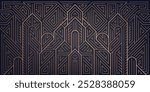 Vector art deco architecture, building line pattern. Gold elegant city illustration, vintage gatsby ornament.