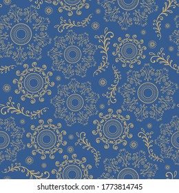 Vector Art Deco blue floral symbols seamless repeat pattern. Great for wallpaper, textile and scrap booking projects.