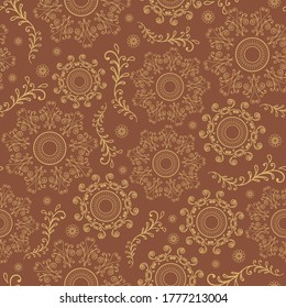 Vector Art Deco oro marrón de los símbolos florales de color repite el patrón. Ideal para envolver regalos, proyectos textiles y de papel pintado. 