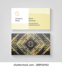 Vector art deco business card template. High quality design element.