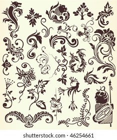 Vector art deco, curled flowers