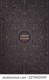 Vector art deco design element, label and frame for luxury products, golden linear fancy backaground, vintage style, poster, print, wedding invitation, cover, package.