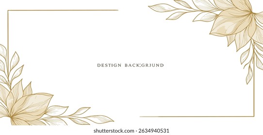 Vector art deco flower line pattern, abstract luxury floral leaf texture, plant ornament. Gold japanese nature illustration, elegant drawing