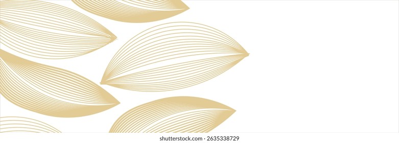 Vector art deco flower pattern background, gold line art, nature floral illustration. 