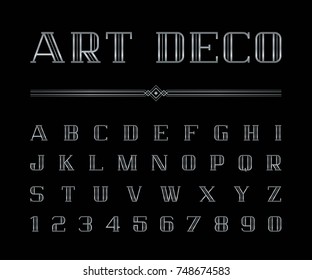 Vector Of Art Deco Font And Alphabet, Silver Letters Set. The Great Gatsby Style