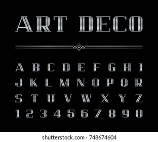 Vector Of Art Deco Font And Alphabet, Silver Letters Set. The Great Gatsby Style