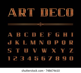 Vector Of Art Deco Font And Alphabet, Gold Letters Set. The Great Gatsby Style