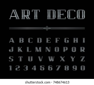 Vector Of Art Deco Font And Alphabet, Silver Letters Set. The Great Gatsby Style