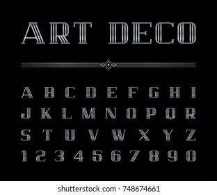 Vector Of Art Deco Font And Alphabet, Silver Letters Set. The Great Gatsby Style
