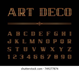 Vector Of Art Deco Font And Alphabet, Gold Letters Set. The Great Gatsby Style