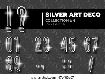 Vector Art Deco Font. Shining Silver Retro Alphabet. Gatsby Style. Metallic Vintage Numbers for Poster, Placard, Flyer, Party, Wedding Invitation, Banner. 