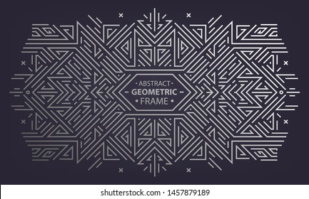 Vector art deco frame, abstract geometric design template for luxury products. Geometric silver background. Linear ornament composition, vintage. Use for packaging, branding, decoration, etc.