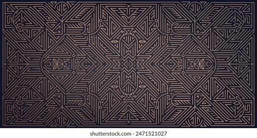 Patrón abstracto de oro decorativo de Arte vectorial, marco geométrico moderno, adorno de lujo, fondo de primera calidad. Decoración de fiesta, textura premium