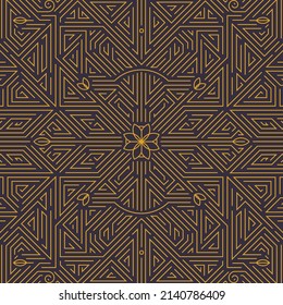 Vector art deco gold black seamless pattern. Geometric line vintage motif. Elegant luxury design for wallpaper print, packaging, wrapping paper, package, wedding gift.