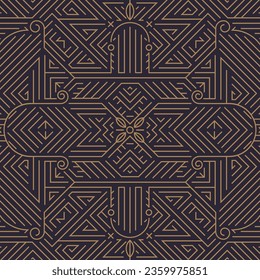 Vector art deco gold black seamless pattern. Geometric line vintage motif. Elegant, fancy luxury design for wallpaper print, packaging, wrapping paper, package, wedding gift.