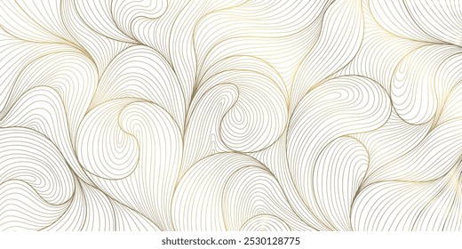 Vector art deco gold leaves pattern, line plant foliage illustration. Vintage luxury tropical ornament, jungle print