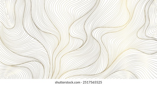 Deco de Arte vectorial dorado sobre fondo de onda de línea blanca. Ilustración japonesa elegante abstracta de lujo del flujo, Plantilla premium de la curva del mar