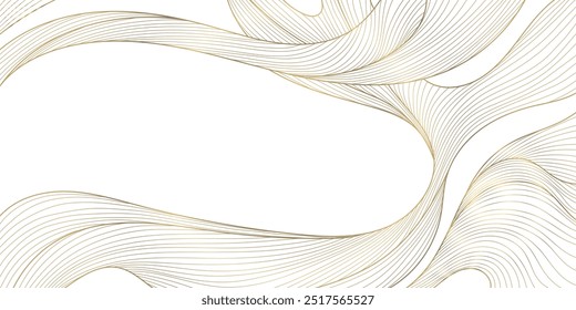 Vetor art deco dourado sobre fundo de onda de linha branca. Luxo abstrato fluxo elegante ilustração japonesa, modelo de curva de mar premium