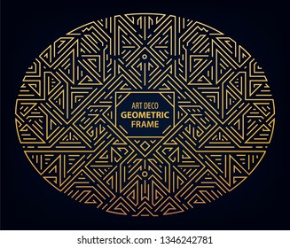 Vector Art deco golden oval border and frame. Creative templates in style of 1920s,  illustration. Trendy cover, graphic poster, gatsby brochure, design, packaging and branding. Geometric shape