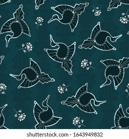 Vector Art Déco inspirado en los Cisnes Negro Moody con Flores de Nieve sin fisuras de fondo.