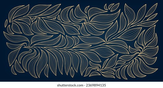 Vector art deco leaf pattern, golden luxury pattern. Wavy fancy design, banner, package, cover, invitation. 
