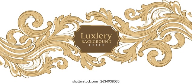 Vector art deco leaves luxury background, elegant vintage fancy floral pattern. Jungle gatsby ornament, line hand drawn wavy nature wallpaper. 