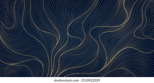 Fondo de la onda del oro de la línea del deco del Arte vectorial, textura abstracta del agua, ilustración geométrica japonesa del mar. Curva de Anuncio asiático 