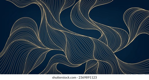 Vector art deco line luxury golden waves, abstract background, elegant pattern. Line design for interior design, textile, texture, poster, package, wrappers, gifts. Japanese style.