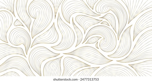 Vektorgrafik Deco Linienmuster. Goldblätter abstrakten Hintergrund, ausgefallene Natur Ornament, Pflanze Blumen Textur. Wave Nouveau Print, Vintage Dschungel-Illustration. 