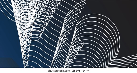 Patrón de onda de línea de Arte vectorial deco, dorado sobre textura elegante azul, Formas onduladas abstractas. Plantilla de ilustración de Premium