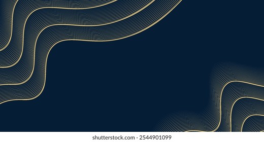 Padrão de onda de linha deco de arte vetorial, ouro em textura elegante azul, formas onduladas abstratas