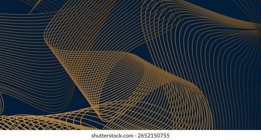 Vector art deco line wave pattern, gold on blue elegant texture, abstract wavy shapes. Premium illustration template, simple mode type3