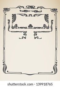 Vector art deco ornamental flower pattern and frame
