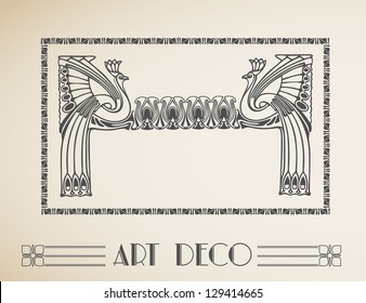 Vector Art deco retro frame with peacock.