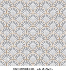 Vector art deco seamless pattern. Design fish scales with fan-shaped foliage pattern. Beautiful vintage background
