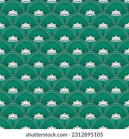 Vector art deco seamless pattern. Design a fan-shaped peacock pattern. Beautiful vintage background
