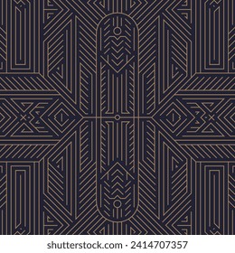 Vector art deco seamless pattern, gatsby gold line design. Luxury abstract texture, party print, modern line ornament
