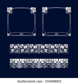 Vector art deco silver frames with space for text and two pattern.