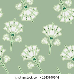 Vector Art Deco Style inspired Snowdrop Florals on Pastel Green seamless pattern background.