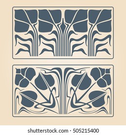 Vector art deco two floral square ornaments.